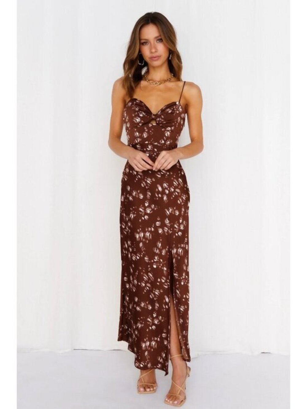 Hello Molly Gimme Whiplash Bustier Midi Dress Brown Party Cocktail Summer Size 4